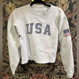 John Galt Brandy Melville USA White Crop Crewneck Sweatshirt - One Size